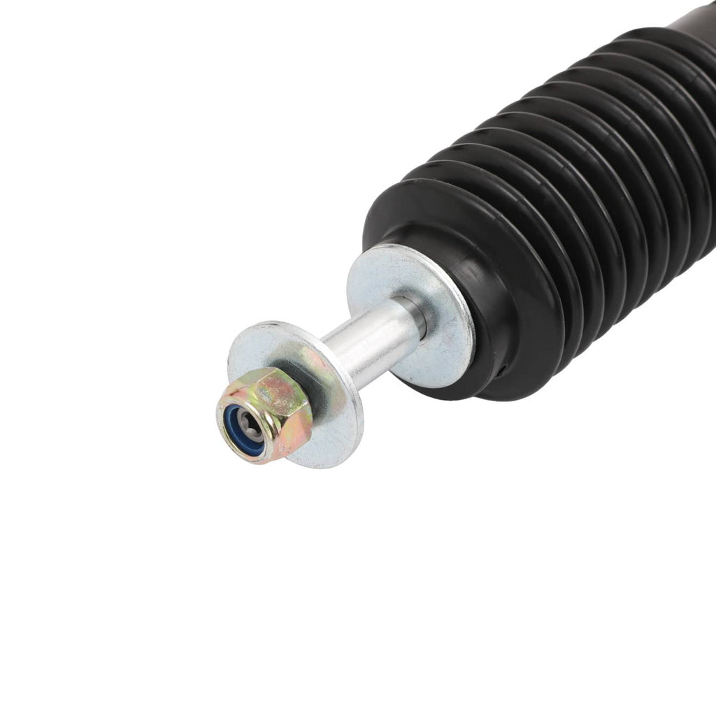 Close-up of coilover spring perch and stud on a black shock absorber