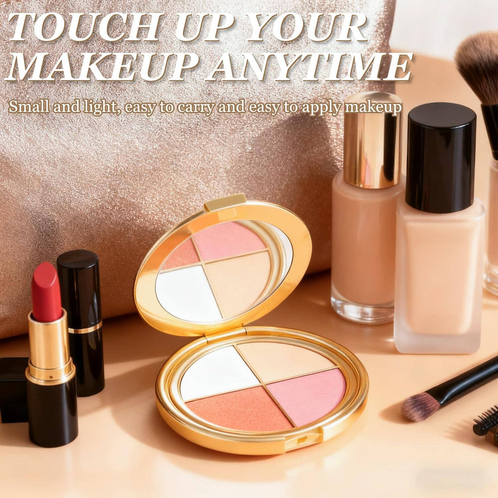 Open eye and cheek palette compact showing four pressed powder shades