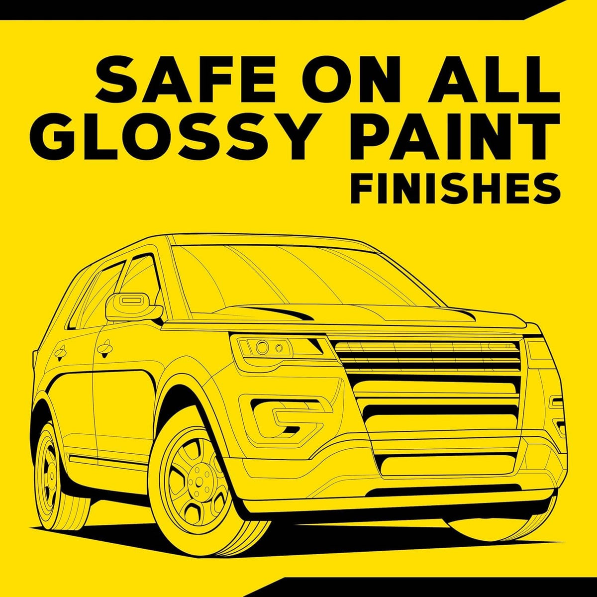 Car wax promotional graphic reading "Safe on All Glossy Paint Finishes"