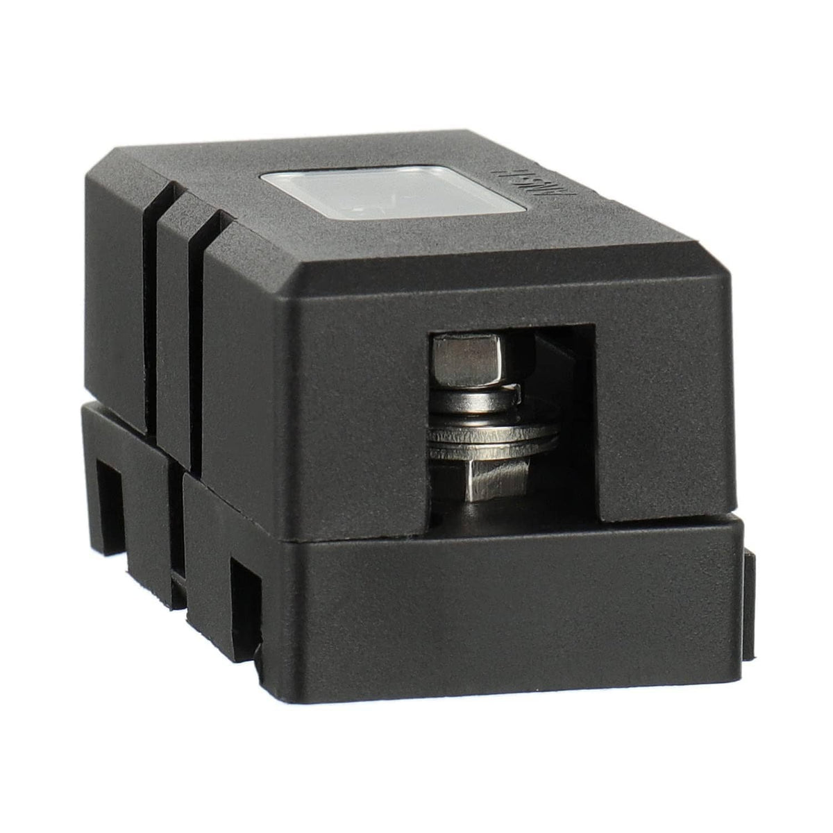 Black AMI/Midi fuse holder close-up with metal screw terminal and housing