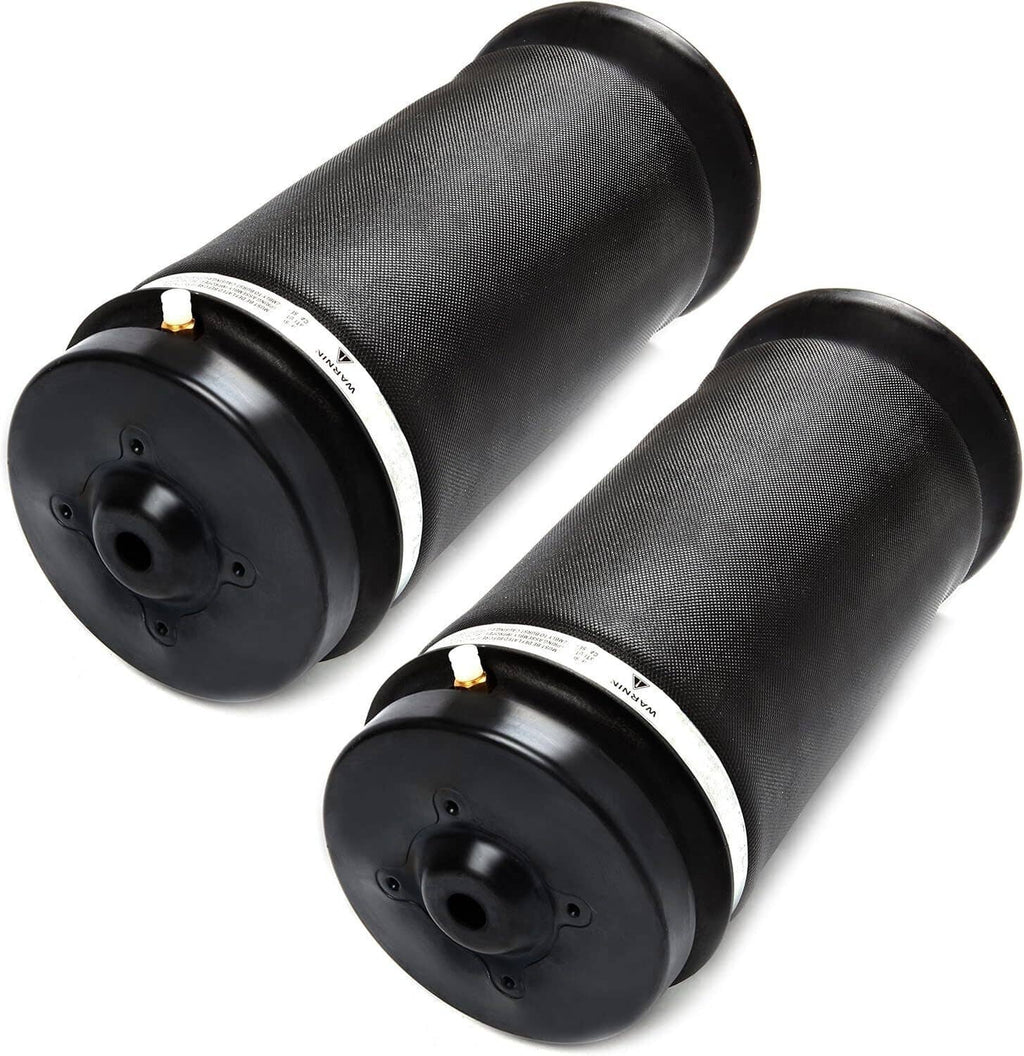 Rear air suspension spring bags set, black rubber cylinders with bottom ports and chrome trim