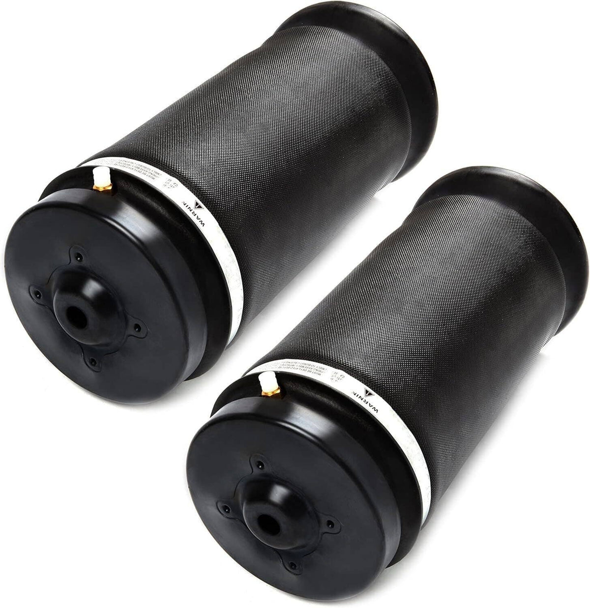 Rear air suspension spring bags set, black rubber cylinders with bottom ports and chrome trim