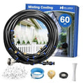 Outdoor misting cooling system hose loop with fittings and mist nozzle accessories, 60 ft kit