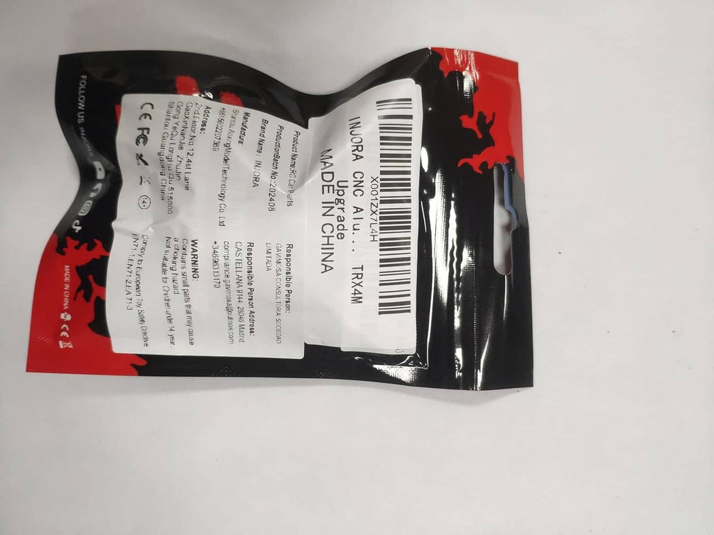 INJORA accessory bag with barcode and warning label, black-and-red packaging