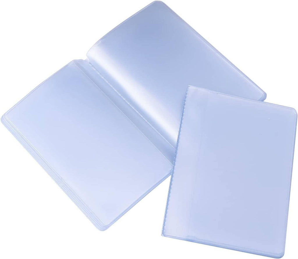 Light blue transparent plastic wallet insert, open sleeves with card slots shown