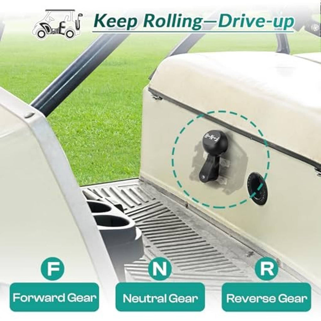 Mounted black F-N-R gear switch knob on golf cart dashboard with colored wire leads