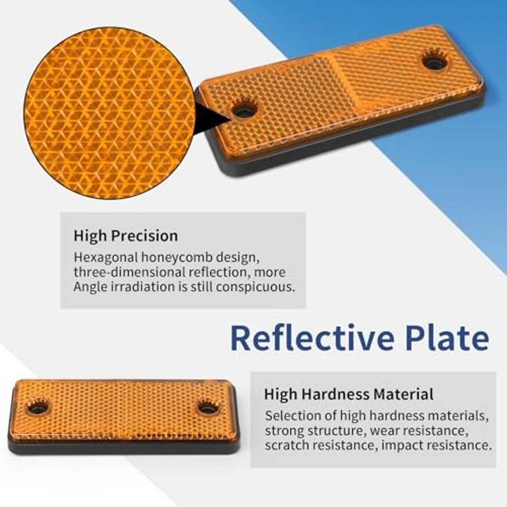 Orange reflective plate with textured honeycomb pattern and two screw mounting holes