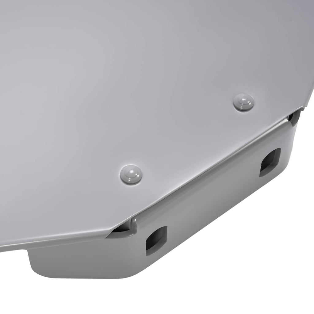 Gray fender skin panel close-up with two rivet-like details and side mounting cutouts