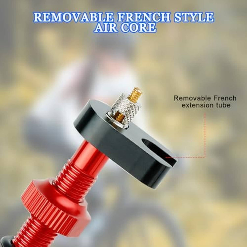 Removable French-style air core with red extension tube and metal Presta core