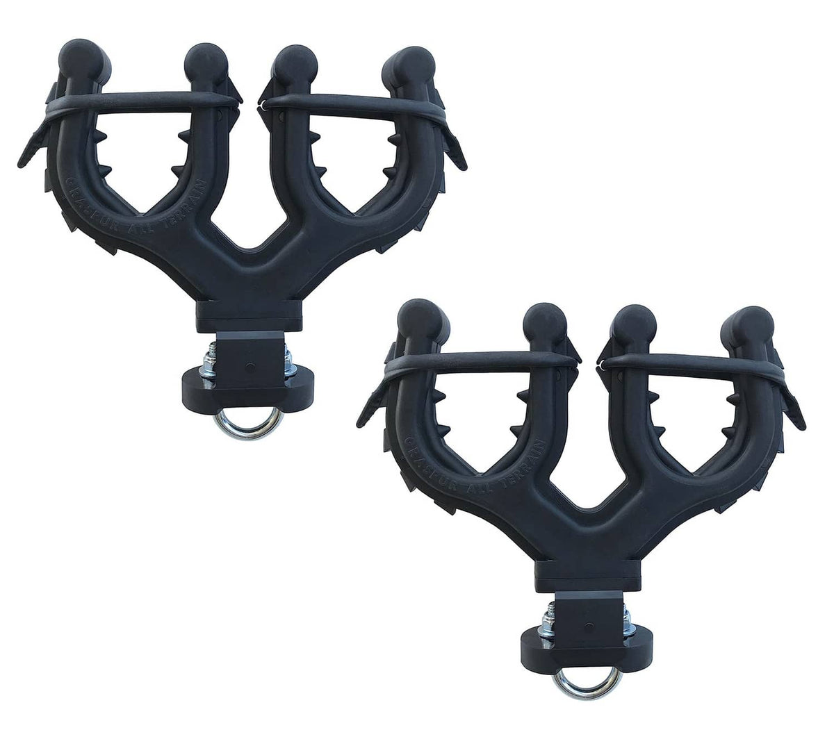 Double ATV gun and bow rack with two dark holders and top bar, U-bolt mount.