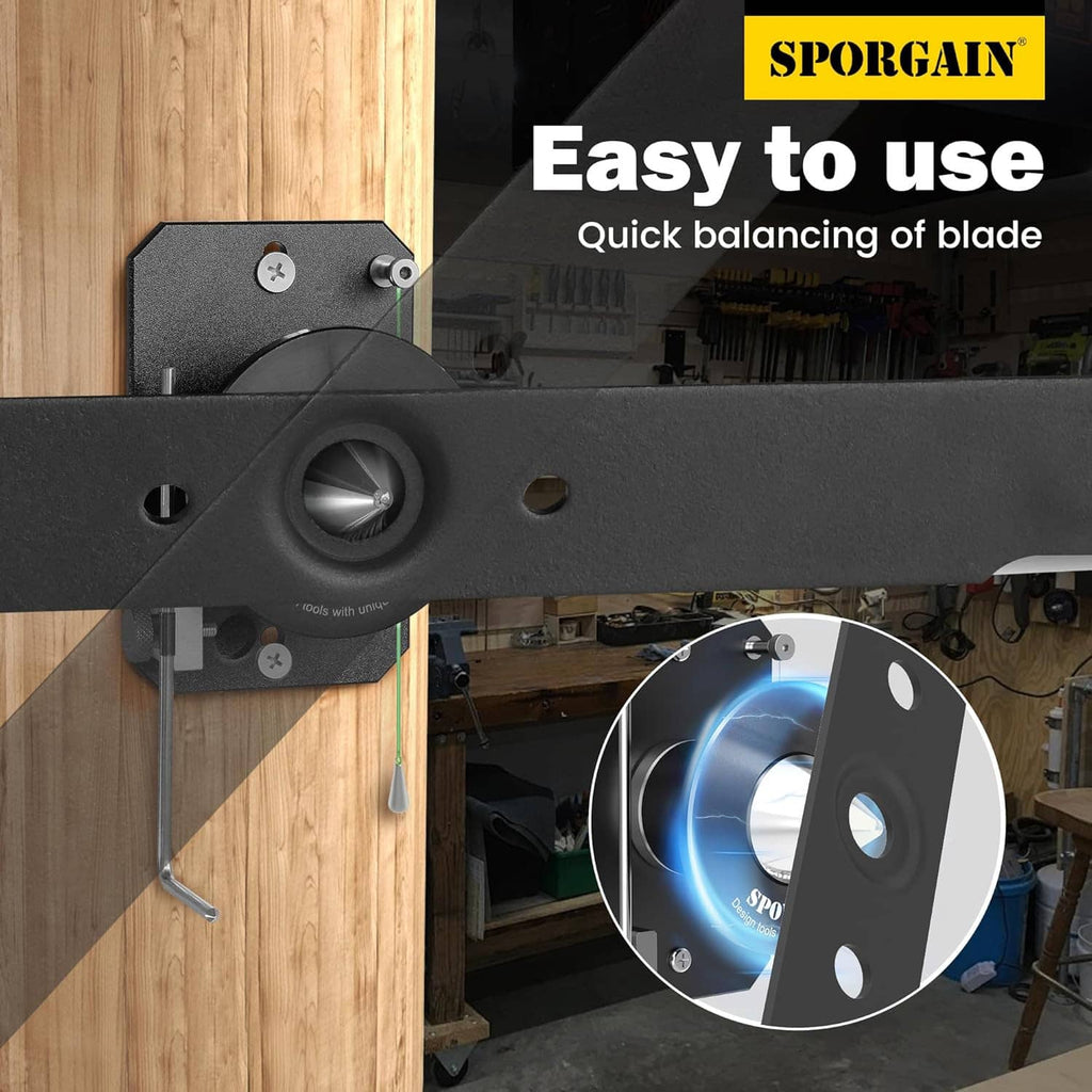 Lawn mower blade sharpener and balancer tool with circular adjustment wheel