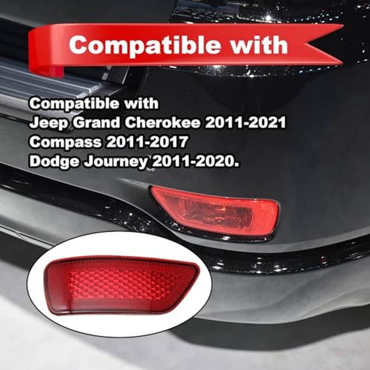 Single red rear bumper reflector light with honeycomb lens on rear bumper corner