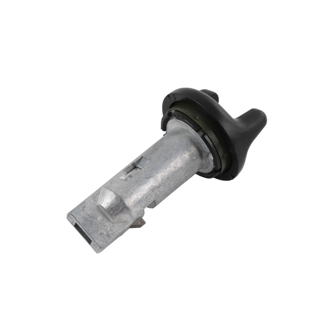 Ignition key switch lock cylinder with black housing and silver metal barrel