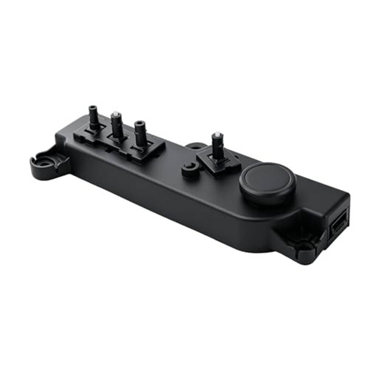 Black power seat switch module with large round button and four connector pins