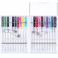 Pre-threaded hand sewing needle kit with colored threads in a clear storage case