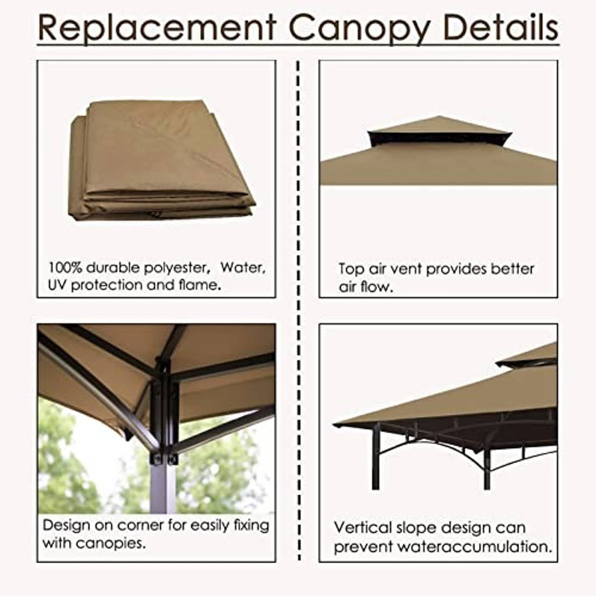 Khaki replacement canopy roof fabric stack with water- and UV-protection surface