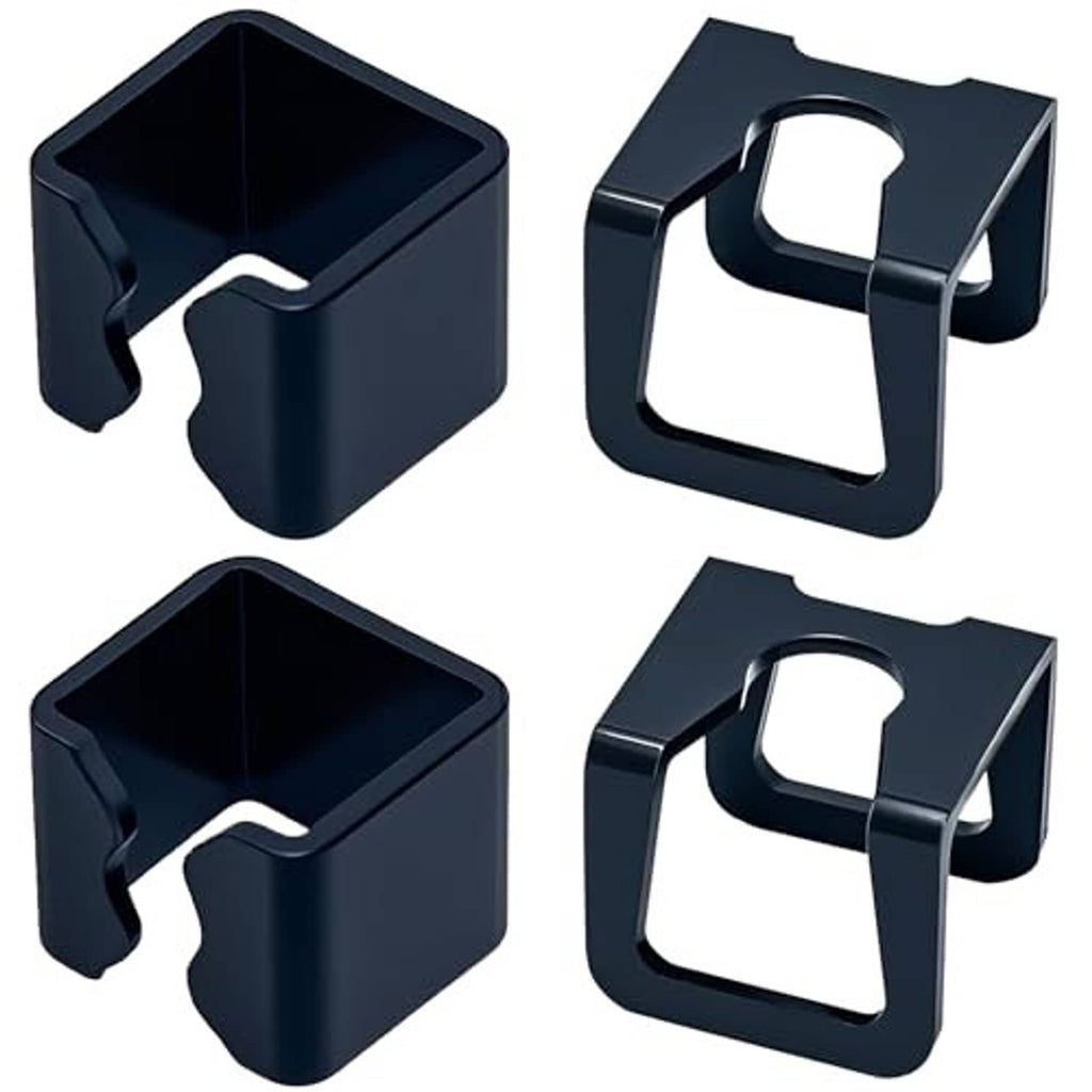 Black U-jaw hoop clamp clips set, four pieces with open slots for mounting