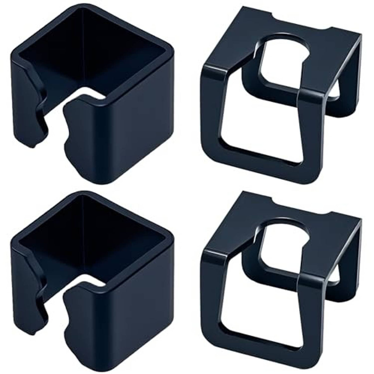Black U-jaw hoop clamp clips set, four pieces with open slots for mounting