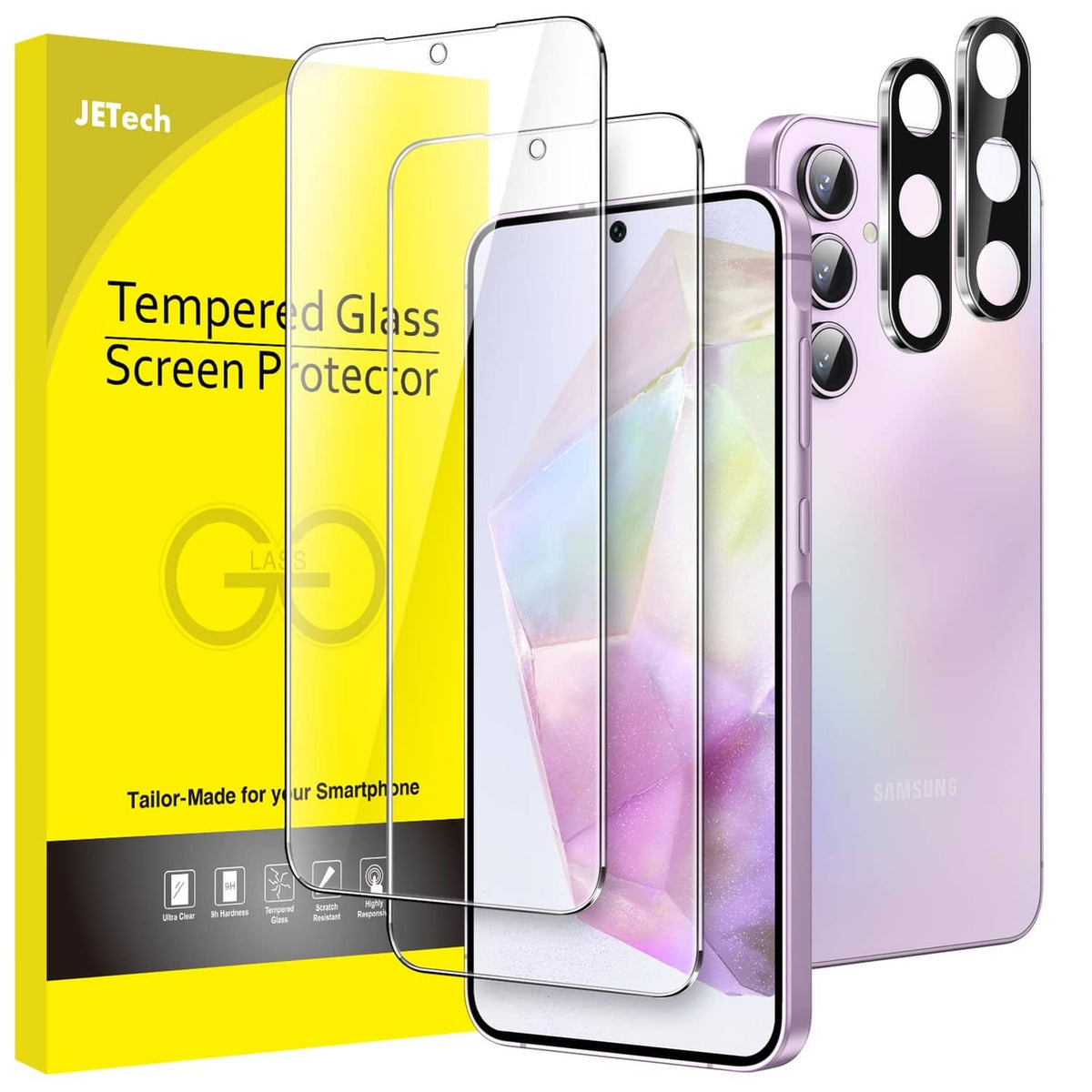 JETech clear tempered glass screen protector for Galaxy A35 5G, multiple panels