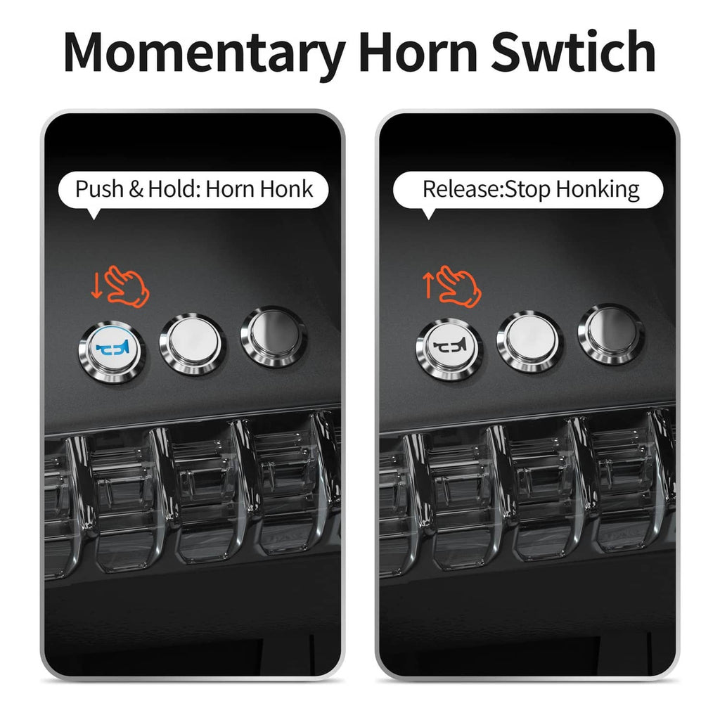 Momentary horn button switch with push-and-hold honk and release stop honking