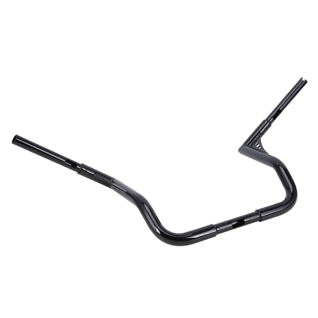 Black motorcycle handlebar with smooth U-bend and short angled grip ends