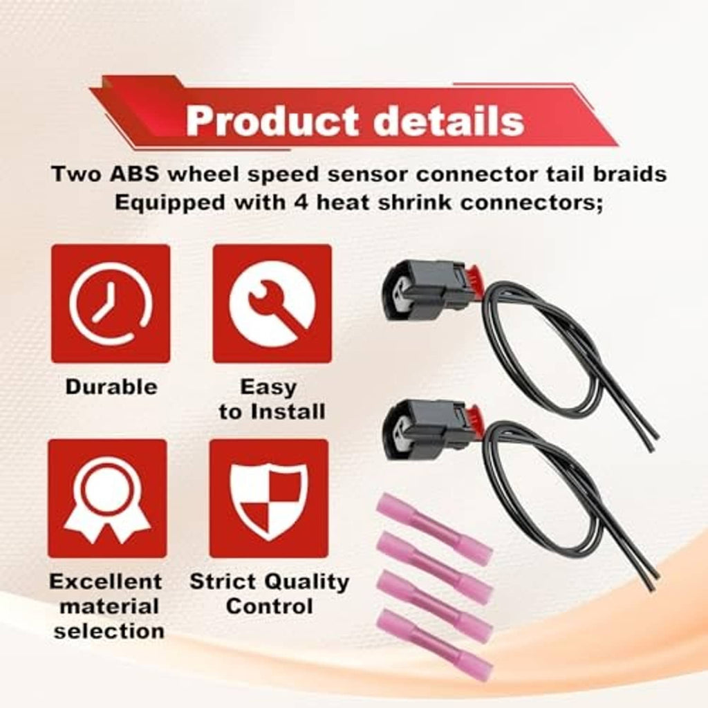 Wheel speed sensor connector pigtail set with two black plugs, wire leads, and four pink sleeves