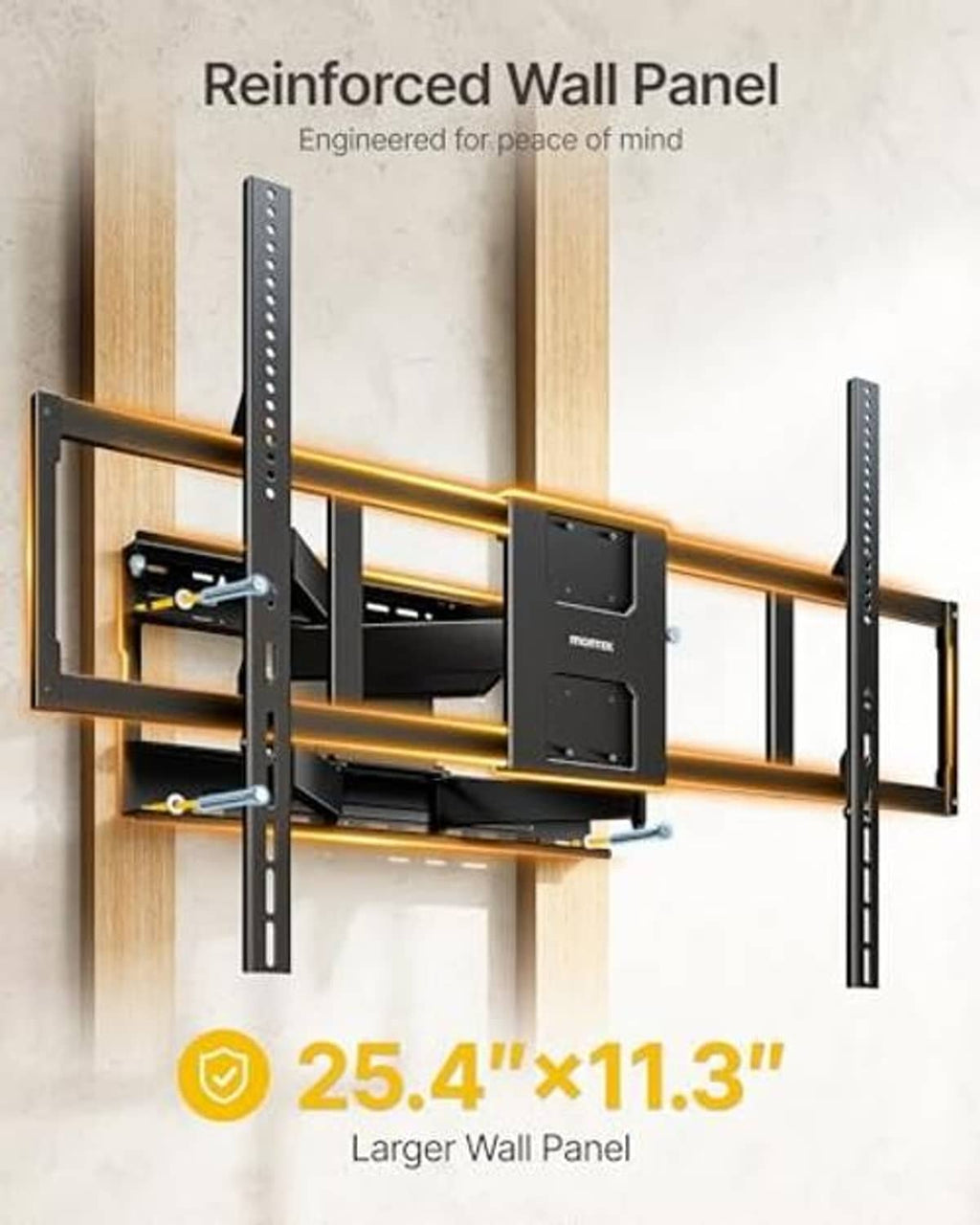Heavy-duty TV wall mount bracket installed on wall with reinforced plate