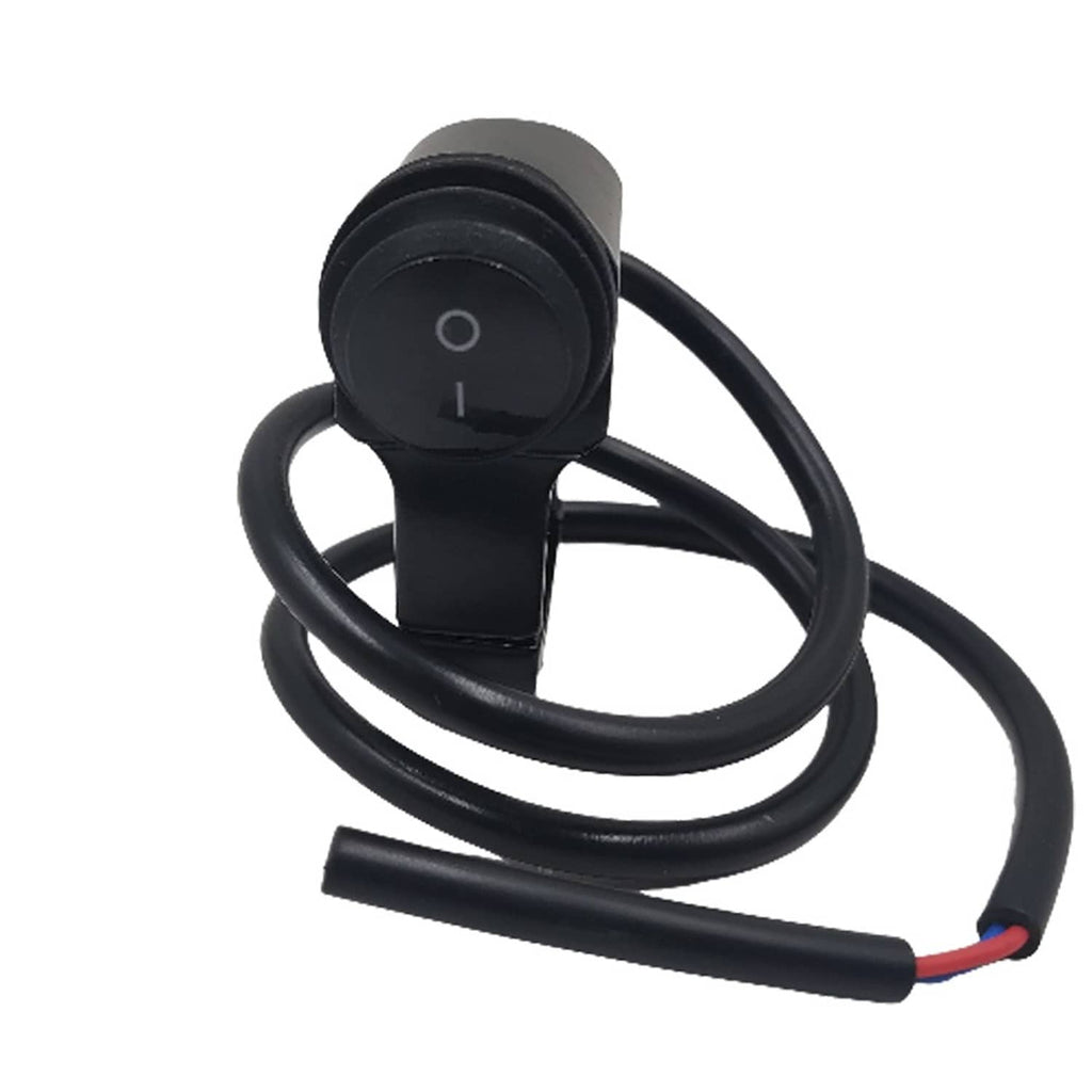 Motorcycle on-off switch housing with circular rocker and black cable harness with red end