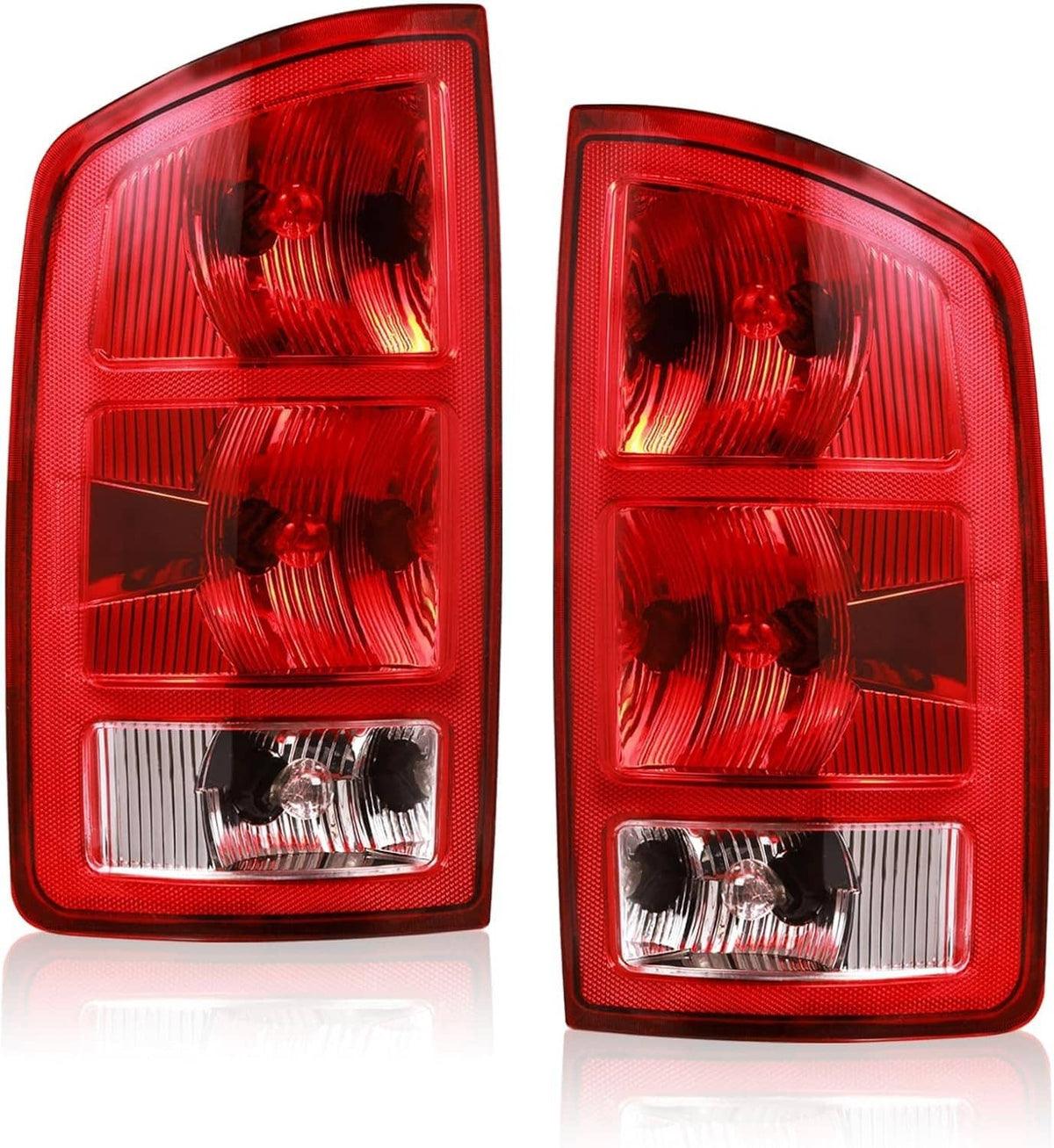 Two-piece red tail light set with clear and chrome reflector sections