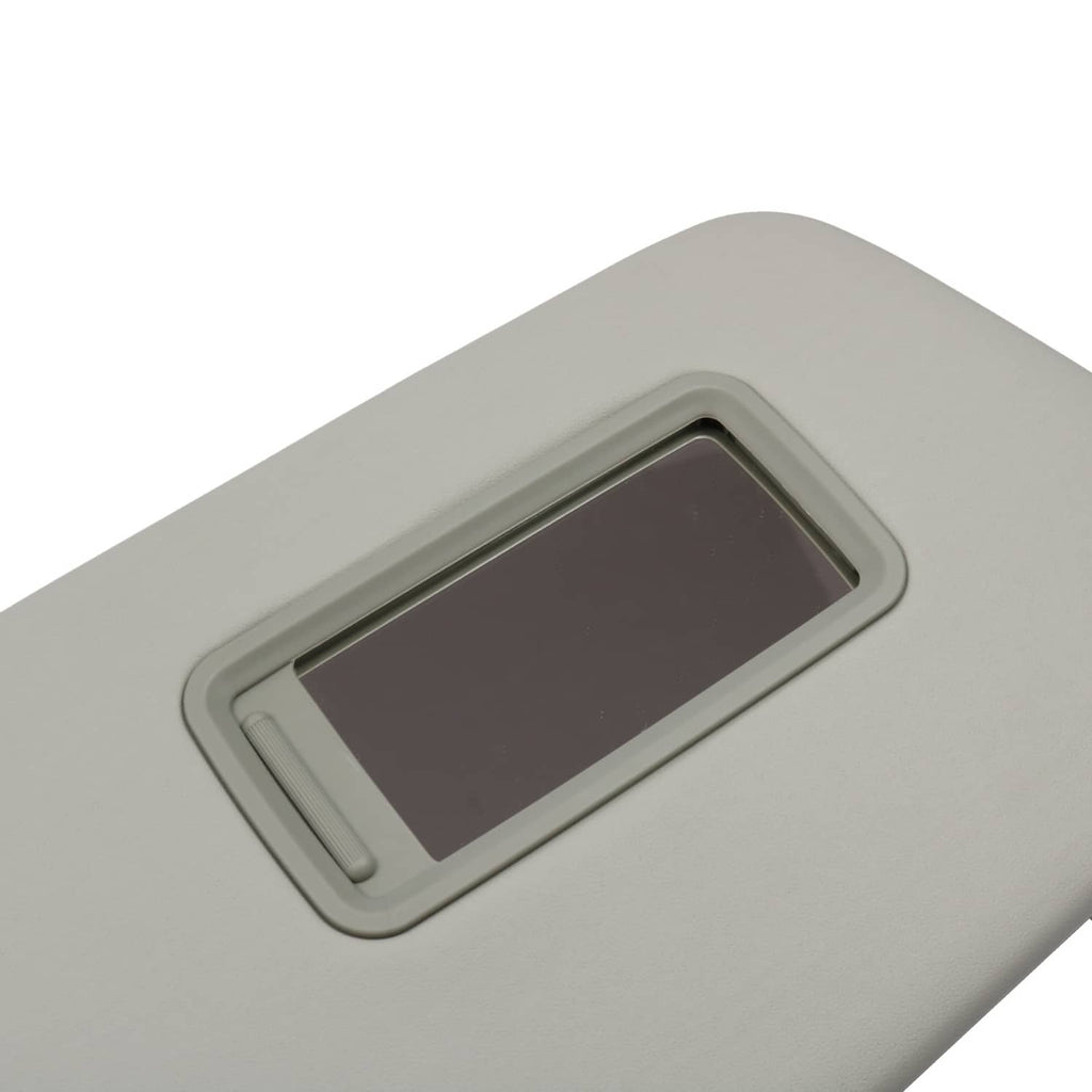 Gray sun visor with built-in mirror window and dark reflective surface