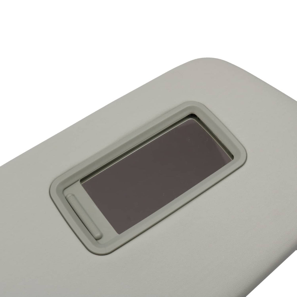 Gray sun visor with built-in mirror window and dark reflective surface