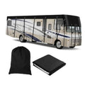 Black RV roof cover with included storage bag for weather protection