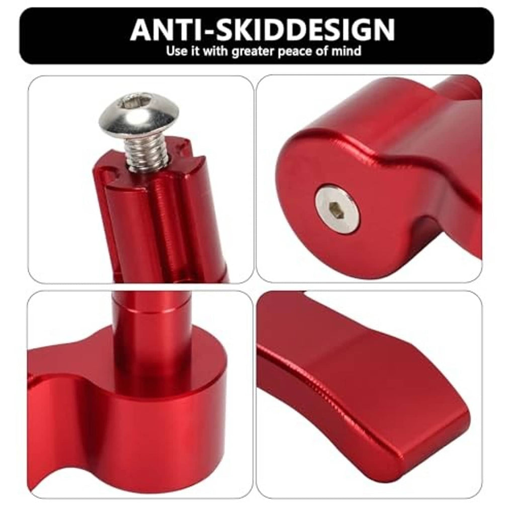 Red thumb throttle lever with textured anti-slip grip and bolt