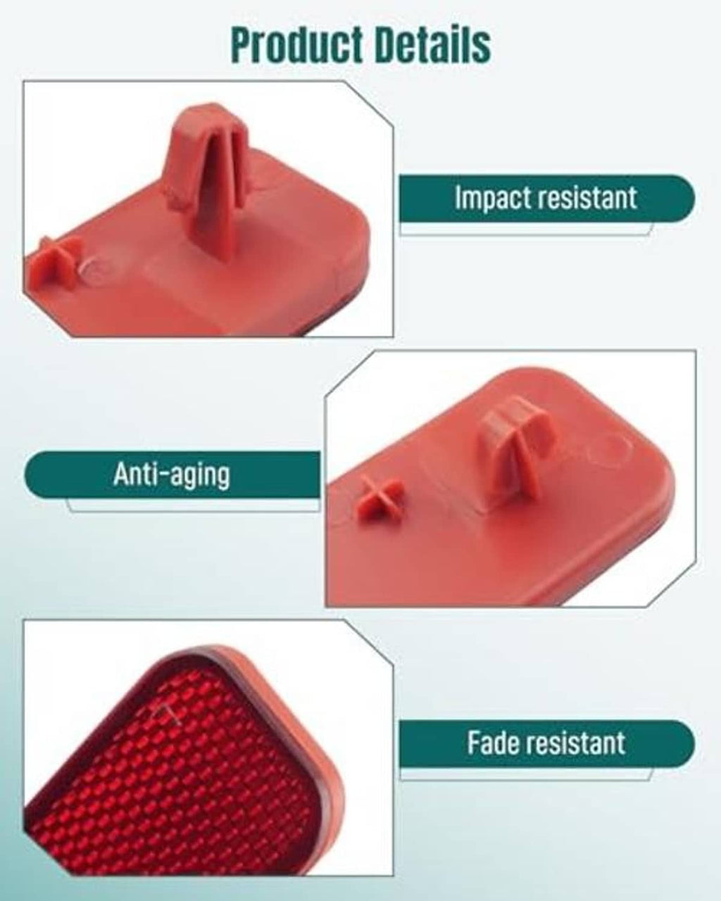 Red rear bumper reflector tail light housings with mounting tabs and textured lens