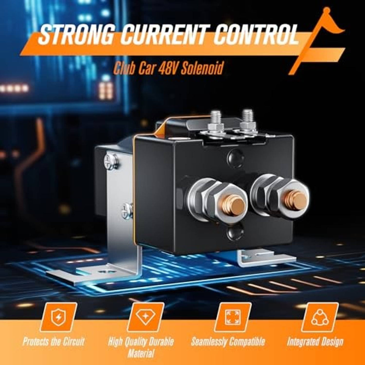 48V electric solenoid with twin copper terminals and black insulated housing