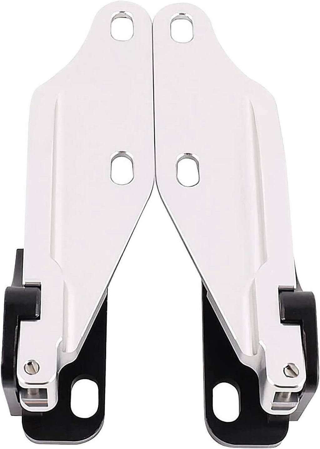 Hood quick release hinge latch pair, silver brackets with black mounting base pads