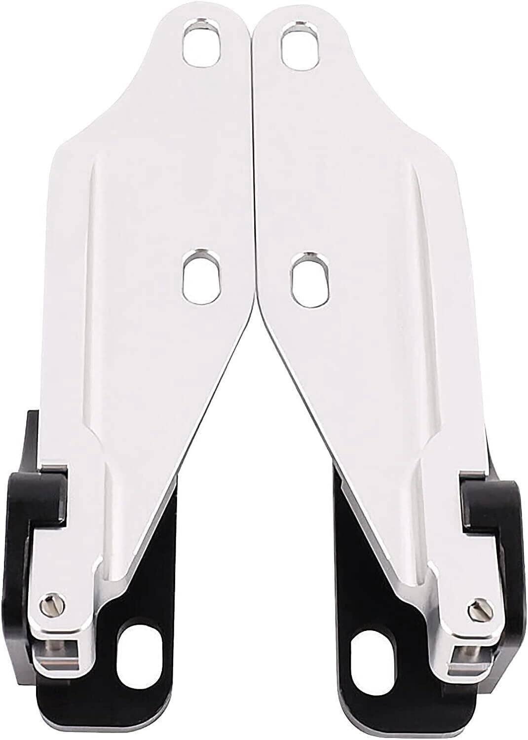 Hood quick release hinge latch pair, silver brackets with black mounting base pads
