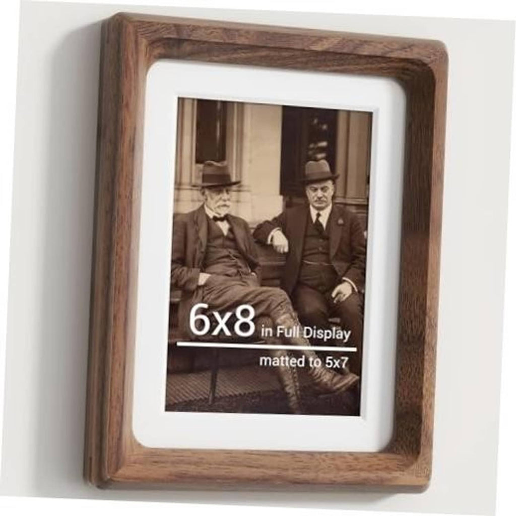 Natural walnut 6x8 picture frame with white mat for 5x7 photo, front view