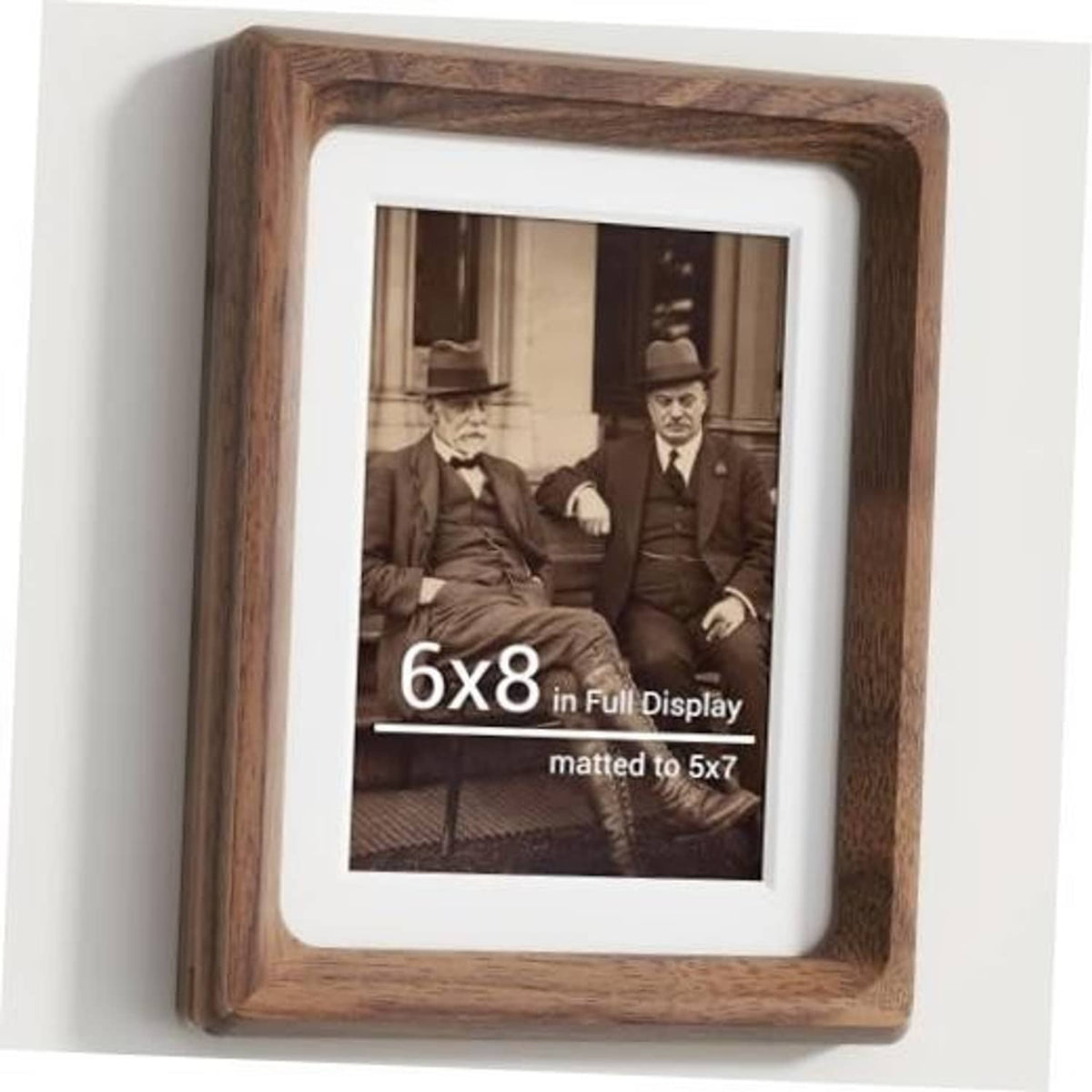 Natural walnut 6x8 picture frame with white mat for 5x7 photo, front view