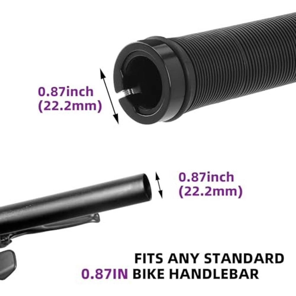 Black handlebar grips showing 0.87in inner diameter fit for standard handlebars