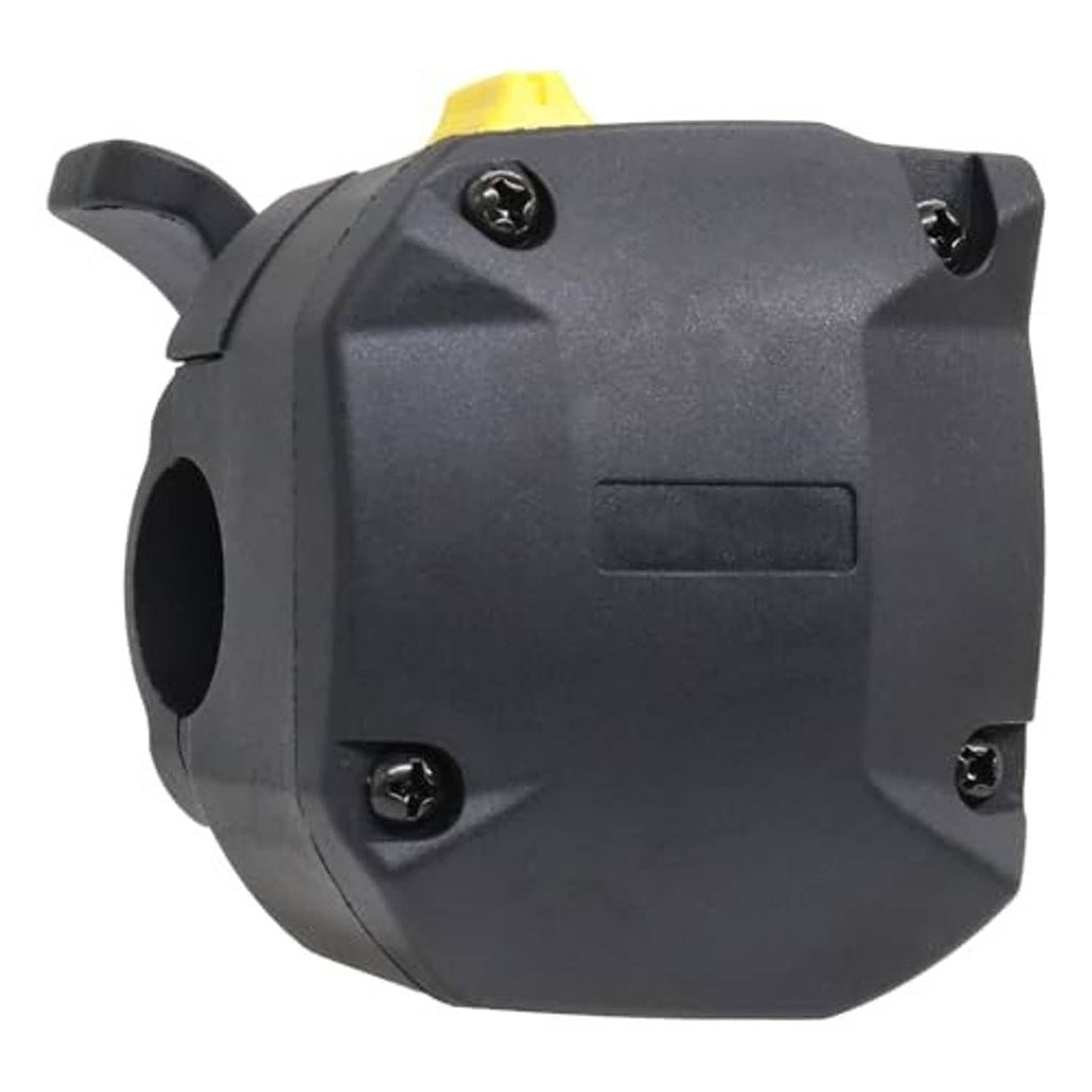 Black thumb throttle lever end cap with mounting screw holes