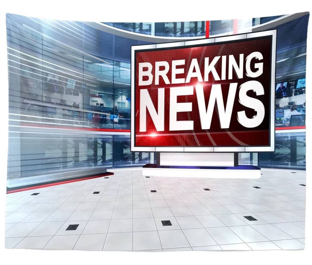 Fabric news broadcast backdrop with BREAKING NEWS sign graphic