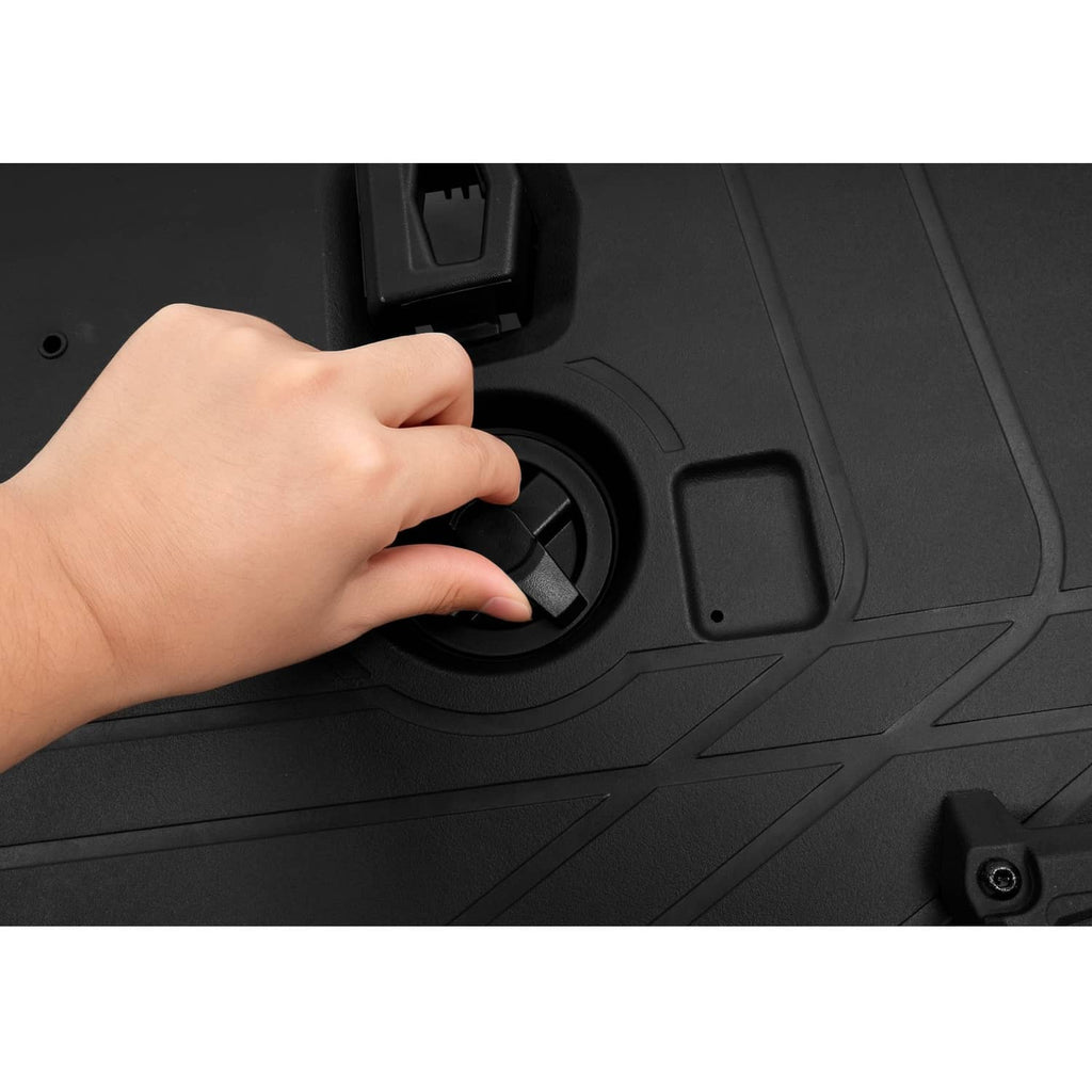 Rear cargo rack mounting handle close-up on black textured plastic base
