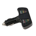 Black 12V cigarette-lighter battery and alternator tester with LED indicator panel