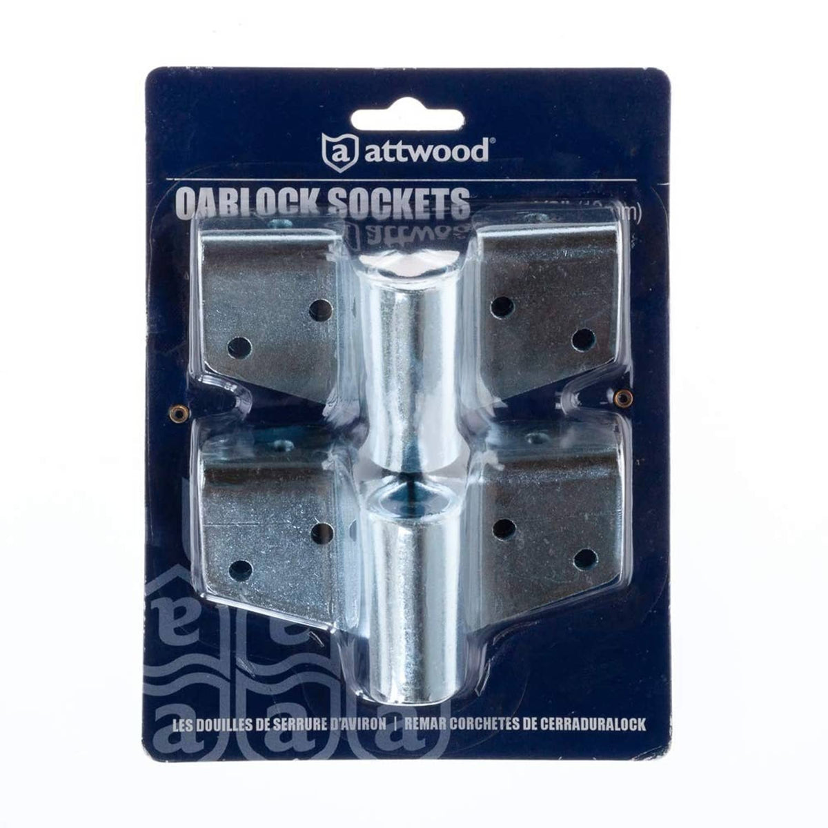 Attwood oar lock sockets retail package with two silver metal brackets