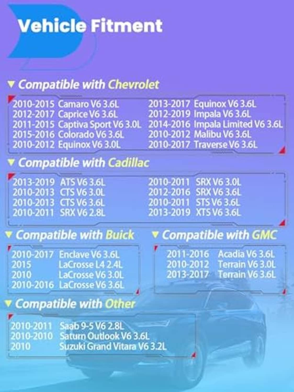 Vehicle fitment compatibility chart for crankshaft position sensor