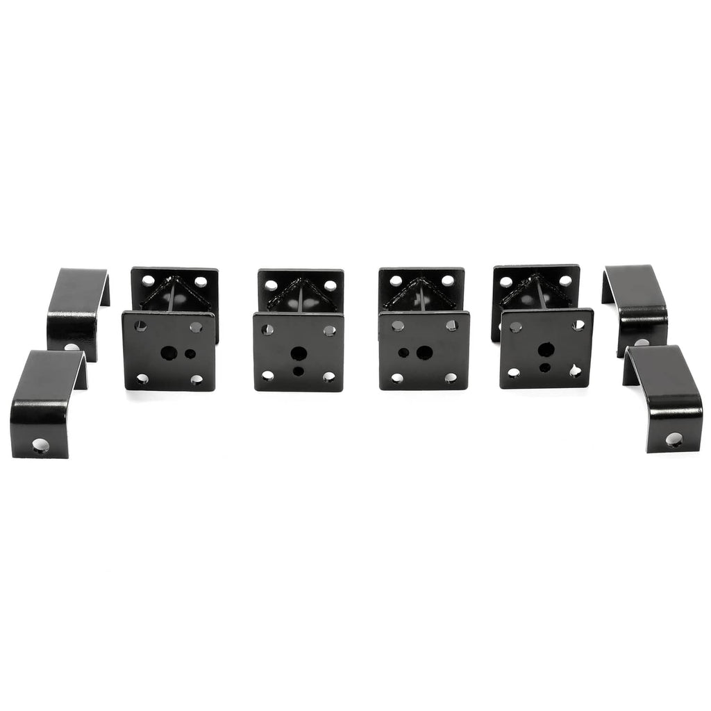Black square lift blocks with mounting holes and side brackets, with spacers