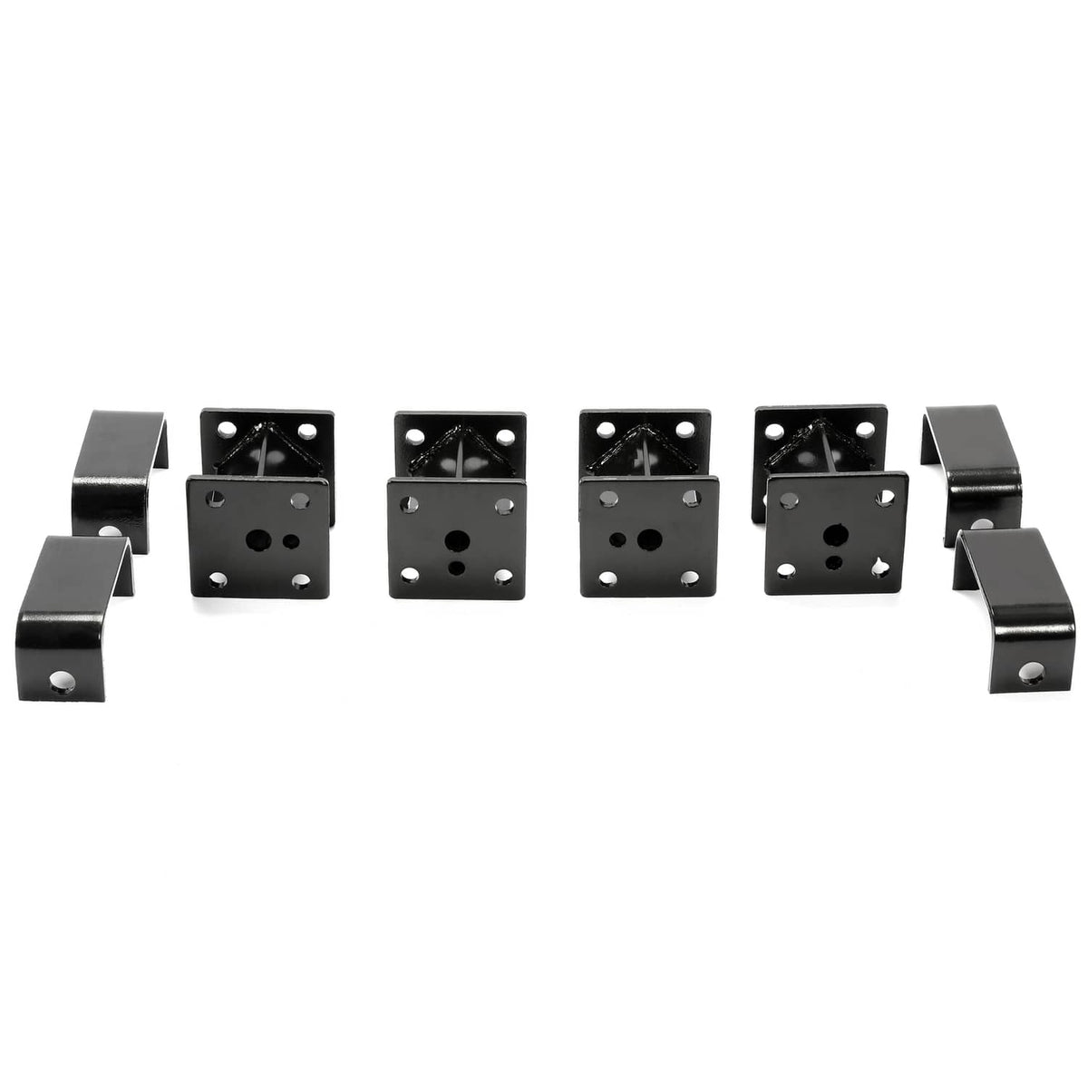 Black square lift blocks with mounting holes and side brackets, with spacers
