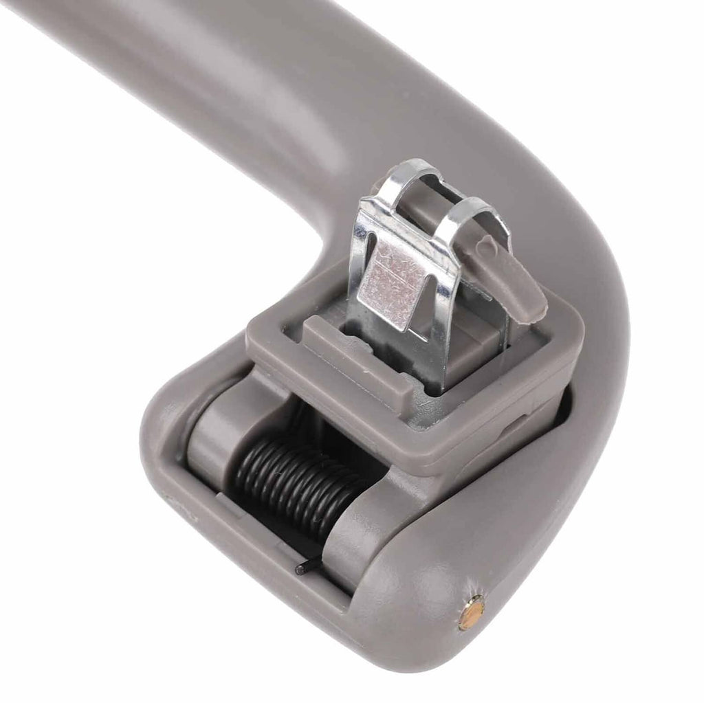 Gray roof grab handle underside view with spring and locking mechanism