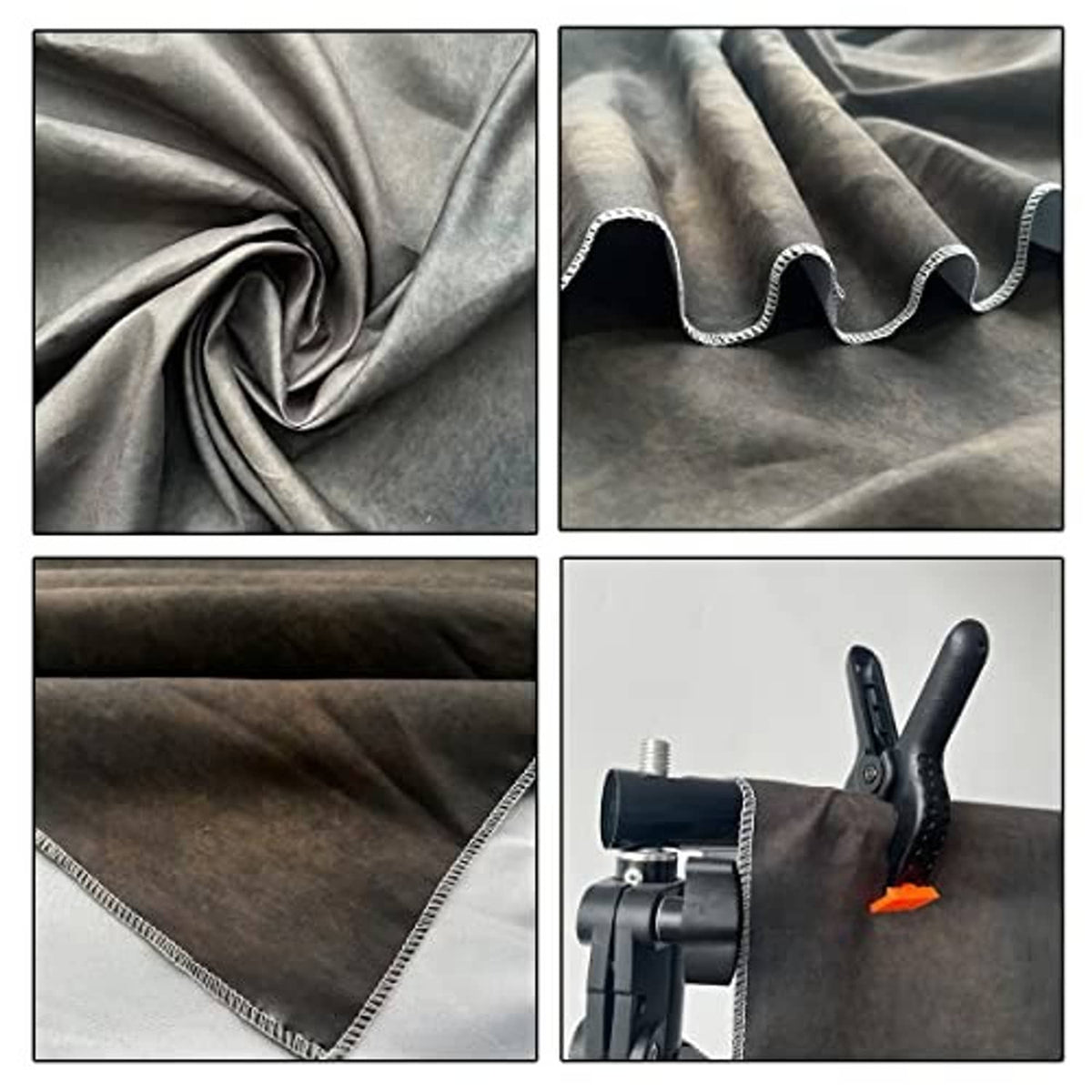 Dark brown mottled texture fabric with folded drape detail